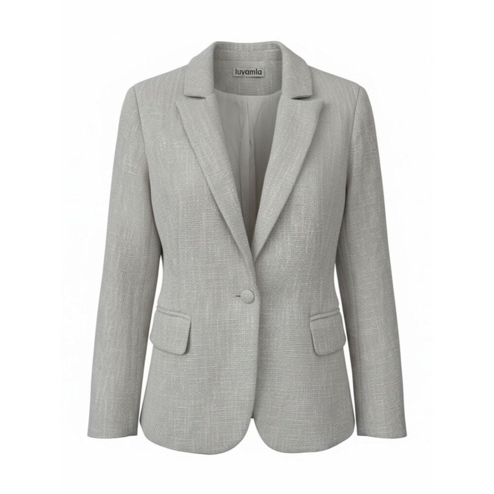 Luvamia Tweed Women's Cream Single-Button Textured Blazer - Size Small